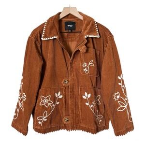 Jacquie The Label Brown Corduroy Floral Embroidered Jacket Size Small